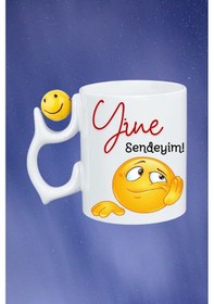 Resim Yine Sendeyim Emoji Baskılı Smile Emoji Toplu Kupa Bardak Çay Kahve Fincanı Beyaz 