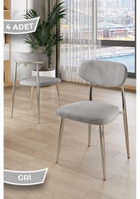 Resim Canisa Laos Serisi 4 Adet Gri Mutfak Sandalyesi Krom Kaplama Metal Ayak 1.sınıf Babyface Kumaş Gri Sandalye Krom Ayak 