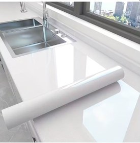 Resim Parlak Beyaz Mutfak Dolap Tezgah Beyaz Eşya Ve Mobilya Kaplama Yapışkanlı Folyosu 100 CM (En) -2 M 