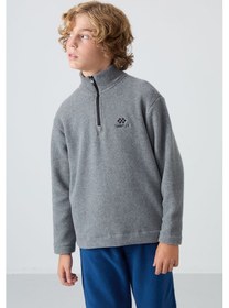 Resim Tommylife Tommy Life Gri Melanj Kalın Yumuşak Dokulu Standart Fit Nakışlı Polar Erkek Çocuk Sweatshirt - 11221 Gri Melanj 