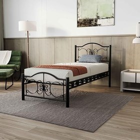 Resim Argimo Pero Tek Kişilik Başlıklı Yatak Odası Ferforje Metal Siyah Karyola (120x200) 