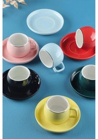 Resim 90 Cc 6 Kişilik Porselen Kahve Fincanı Karışık Renkli 2942 