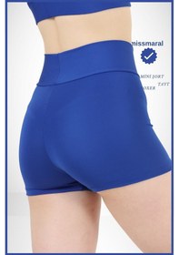 Resim Kadın Mavi Yüksek Bel Toparlayıcı İç Göstermeyen Boxer Şort Deniz, Havuz & Günlük Kullanım İçin Saks Mavi 