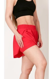 Resim Kruvaze Katmanlı Taytlı Spor Şort- Gizli Cep Detaylı - Red / L 