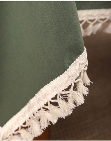 Resim Dnc Home Tekstil Premium Keten Haki Ponponlu Masa Örtüsü 001 