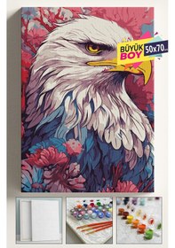 Resim Sayılarla Boyama Seti Numaralı Tuval Fırça Boya Dahil Kasnaklı Set 50x70 Cm - Renkli Kartal 