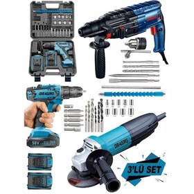 Resim Dragro Alman DRG-3000 Pro 3000W Taşlama + 4200W Kırıcı Delici Hilti + 58V Şarjlı Matkap M 3'lü Set 