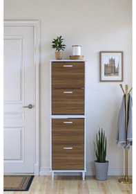 Resim Eliusta Elenio 52 Cm Genişlik Ceviz Renk Ayaklı 4 Kapaklı Ayakkabılık 52x168x26 Cm Ayakkabılık Ceviz 