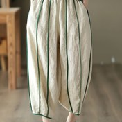 Resim 1 adet Kadınlar için Casual Stil Polyester Bol Kesim Capri Pantolon, Kontrast Piping ve Cep Detayları, Tüm Mevsim Modası, Düz Renk, Dokuma Kumaş 