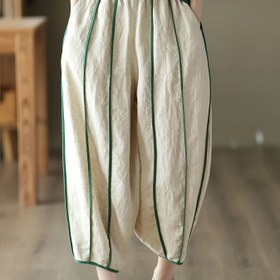 Resim 1 adet Kadınlar için Casual Stil Polyester Bol Kesim Capri Pantolon, Kontrast Piping ve Cep Detayları, Tüm Mevsim Modası, Düz Renk, Dokuma Kumaş 