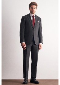 Resim İmza Antrasit Mono Yaka Kendinden Çizgili Desen Esnek 4 Drop Comfort Fit Classic Takım Elbise 1001255159 Antrasit 