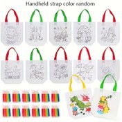 Resim 22 Parça DIY Graffiti Paketleme Renkli Kalemler, Yeniden Kullanılabilir Hayvan Temalı Parti Hediye Çantaları, Mini Dokumasız Alışveriş Çantaları - Noel ve Yılbaşı Hediyelik Ambalaj & Saklama Aksesuarları 
