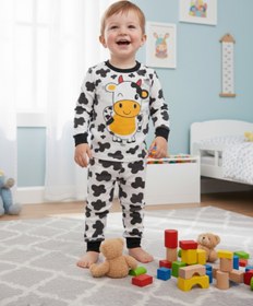 Resim AyCaTa Inek Baskılı Bisiklet Yaka Uzun Kollu Kız Erkek Bebek Pijama Takımı 