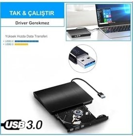 Resim USB 3.0 Harici Optik Sürücü - CD/DVD Okuyucu & Yazıcı (Windows/Mac Uyumlu) 
