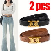 Resim 2 adet Kadın Moda Kemerleri Altın Alaşım Tokalı - Siyah ve Kahverengi Vintage Stil, Kotlar, Kemerler ve Günlük Kıyafetler için Mükemmel, Ona İdeal Hediye, Günlük Giyim Kemerleri | Vintage Stil Kemerler | Alaşım Tokalı Kemerler, Yenilikçi Kemerler 