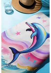 Resim Dijital Baskı Plaj Deniz Havlusu Yunus Balığı Desenli Peştamal Hvl0119 Renkli 