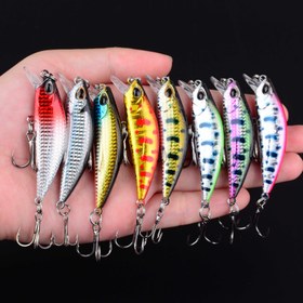 Resim 1 Adet Minnow Yem - 3 Üçlü Kancalı Wobbler Jerkbait, Çok Renkli (Kırmızı/Sarı/Pembe/Yeşil/Mavi) Gerçekçi Göz ve Kuyruklu Turna, Alabalık, Levrek Balıkçılığı İçin - Her Mevsim Tatlısu ve Tuzlusu Olta Yemi 