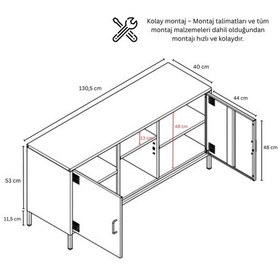 Resim Pera Tv Ünitesi, Tv Dolabı,2 Kapaklı, Açık Raflı 130,50 X 40 X 64,50 Cm Ral 3020 Kırmızı 
