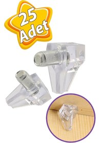 Resim GLASWEN Kristal Raf Pimi Şeffaf Cam Ahşap Metal Raf Tutucu Çivisi Mobilya Dolap Pimi (25 Adet) 