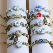 Resim 5'li Set Bohemian Çiçek Yaprak Desenli Seramik Ayarlanabilir Erkek Kadın Bileklik - Küçük Arı Deseni ile Şık ve Moda Günlük Parti Takısı Hediye 