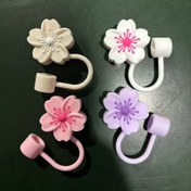 Resim Silikon Pipet Kapağı, 4'lü Çiçek Şekilli Spor Su Bardağı Pipet Kapağı, Dış Mekan Toz ve Böcek İçme Su Kapağı Aksesuarları için Uygun - Yeniden Kullanılabilir 