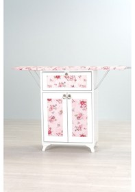 Resim Mistik Home Rose Katlanır Dolaplı Ütü Masası Beyaz Gövde, Pembe Çiçek Desenli Beyaz/pembe 