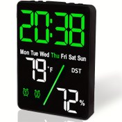 Resim 13.97cm Büyük Dijital Termometre Higrometre Masaüstü Alarm Saati - İç Mekan Nem & Sıcaklık Ölçümü LED Ekran, Ayarlanabilir Parlaklık, Çift Alarm, Uyku Modu, USB Güçlü (Piller Dahil Değildir), İç Mekan İklim Monitörü | Görünür Zaman Göstergesi | Plastik Kasa, Nem Ölçer 