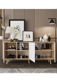 Resim Latina Modern Konsol 3 Kapaklı 180 Cm Safir Meşe - Beyaz Safir - Beyaz 