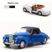 Resim Klasik Retro Dönüştürülebilir Vintage Araba Modeli Oyuncak - Alaşımlı Gövde, Krom Vurgular, Beyaz/Siyah/Mavi ile Kahverengi İç Mekan, Sergileme ve Oyun için Dayanıklı Koleksiyonluk Replika, Sergi Model Arabası | Vintage Araba Replikası | Krom Kaplama Vurgular 
