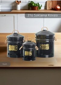 Resim 3'lü Set Sebzelik Metal Patates Soğan Sepeti Sarımsak Kovası Şık Organizer Siyah Siyah 