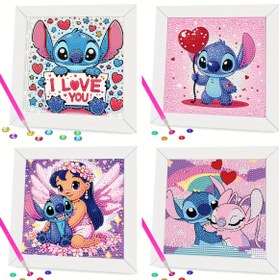 Resim 1 adet 4 adet Disney Stitch 3D Elmas Boyama Kiti DIY El Sanatları ile Araç Seti, Oturma Odası Yatak Odası Dekoratif Sanat Karikatür Yaratıcı Dekorasyon Hediye Seçimi 
