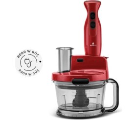 Resim Karaca Kırmızı Pro-Multimax Mutfak Robotu Red Turbo Fonksiyonlu 2000 W Güçlü Motor Turbo Plastik Pas 