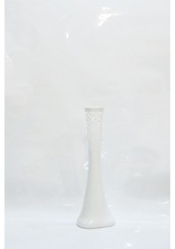 Resim 60 Cm Uzun Beyaz Delikli Desenli Köşe Masa Dal Çiçek Vazosu 