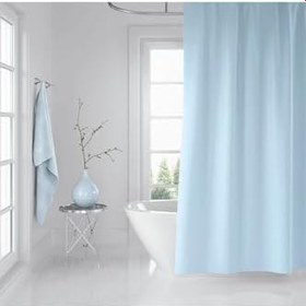 Resim Banyo Perdesi Mavi 1x180x200, Perde Borusu Askı Aparatı Köşe Boru Beyaz Hediyeli, Duş Perdesi Seti 