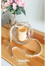 Resim Ahşap Doğal Boncuklu Dekoratif Çok Amaçlı Süs 110cm 