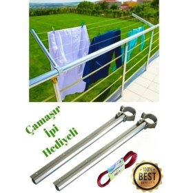 Resim Alüminyum Balkon Çamaşır Askılığı Yuvarlak Korkuluklar Için (Çamaşır Ipi Hediyeli) Kurutmalık Demiriçamaşır Askısı 