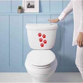 Resim cnpromosyon Kedi Pati Izleri Silüeti Dekoratif Wc Klozet Sticker, Çıkartma, Etiket Kırmızı 