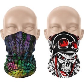Resim Dair Kuru Kafa Desenli 2'li Set Boyunluk Bandana Outdoor Balaklava Yüz Maskesi Kafa Bandı 