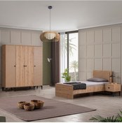 Resim Rustik Genç Odası Takımı - 4 Kapılı Dolap, Karyola, Komodin Ceviz 