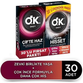 Resim Okey Ultra Hisset Prezervatif 20'li + Çifte Haz Prezervatif 10'lu 