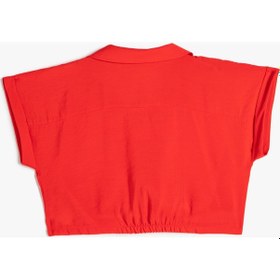 Resim Koton Crop Bluz Kısa Kollu Gömlek Yaka Önden Bağlamalı Modal Kumaş Kırmızı 3skg60197aw 3SKG60197AW413 Kırmızı 