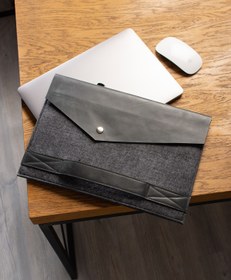 Resim DK LEATHER Deri - Keçe - Gri Siyah Macbook Air 13.3' A2179 2020 Koruma Kılıfı Çantası 