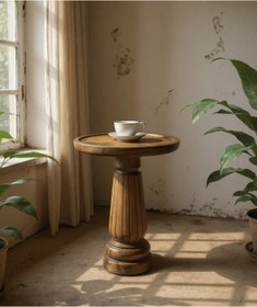 Resim ASELYA HOME Doğal Ahşap Tekli Mantar Yan Sehpa Modern 50cm Fiskos Çiçeklik Yatak Odası 