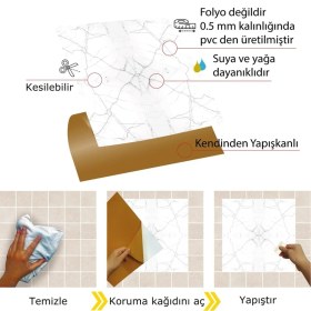 Resim Kendinden Yapışkanlı Silinebilir Mermer 010 Desenli Pvc Karo 30X30 cm (33 Adet) 3m2 