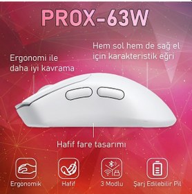 Resim Gameagle PROX-63W Ultra Hafif Kablosuz 3 Mode Optik Oyuncu Mouse 