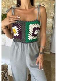 Resim Jasmin Süzüneli Keten Tulum 1280-08 Gri 