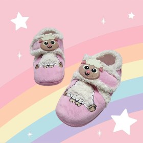 Resim Gezer Kışlık Yumuşacık Kadın Panduf Kuzu Figürü ile Pembe Renkli Tasarım 