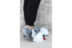 Resim Fort Sevimli Köpek Figürlü Peluş Panduf Hayvanlı Yumuşak Kadın Panduf 