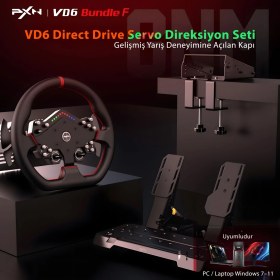 Resim Pxn Vd6 Direct Drive Sim Racing Seti – 6nm Direct Drive Servo Motor, W Ds R2 Direksiyon, Hall Effect 2 Pedal, Masa Kelepçesi – Pc Windows 7–11 