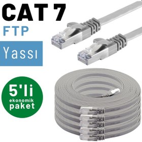 Resim 5 adet IRENIS CAT7 Kablo Yassı FTP Ethernet Kablosu, 5 mt Gri 
